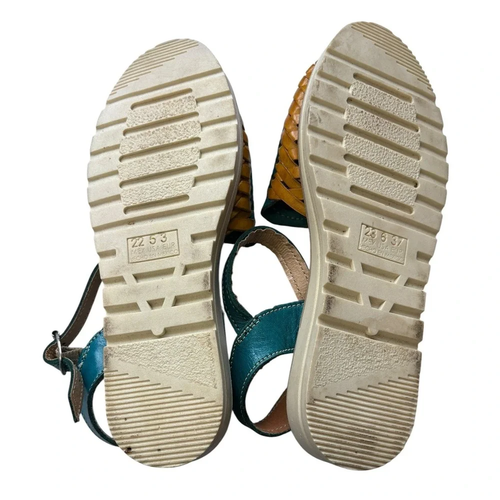 Mexican Huarache Leather‎ Floral Embroidered Slingback Sandals Boho Artisan 5